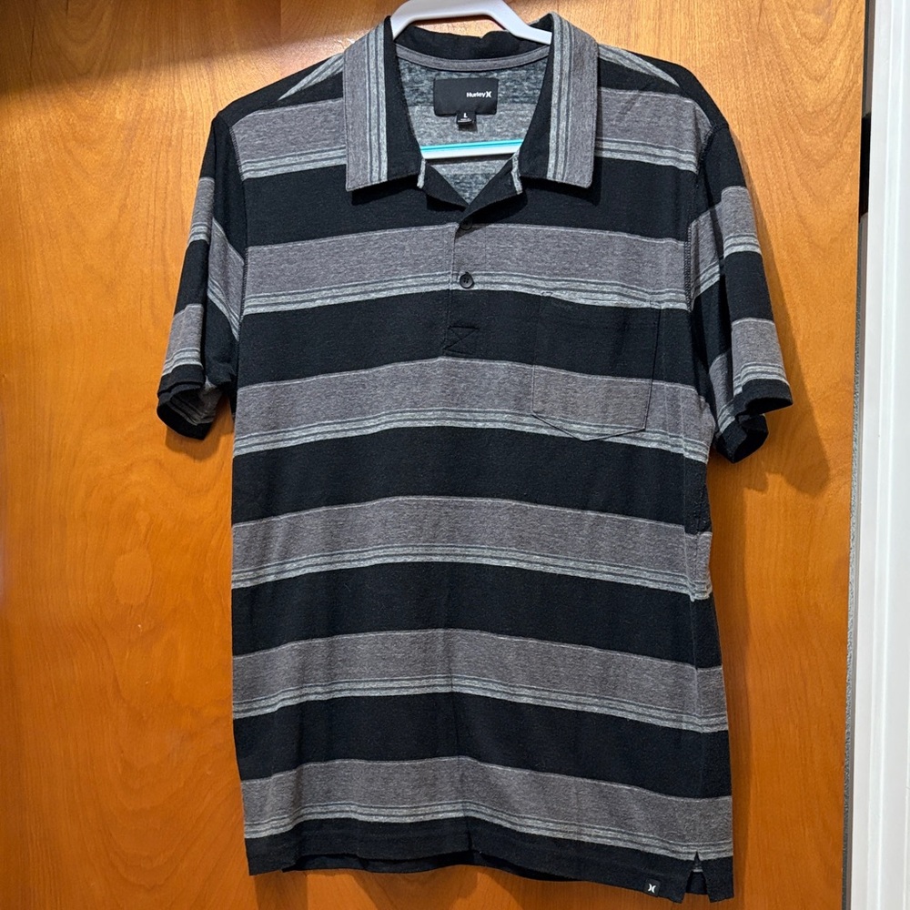 Hurley Men's Polo in Black and Gray Stripes